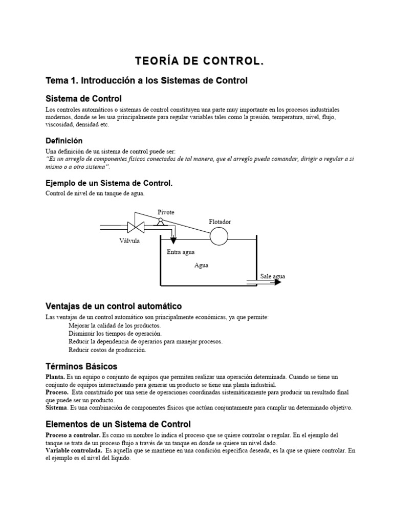 Introducción a Sistemas de Control | PDF | Sistema de control | Teoría ...