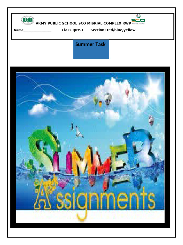 Summer Task - Pre 1 2024 25 | PDF