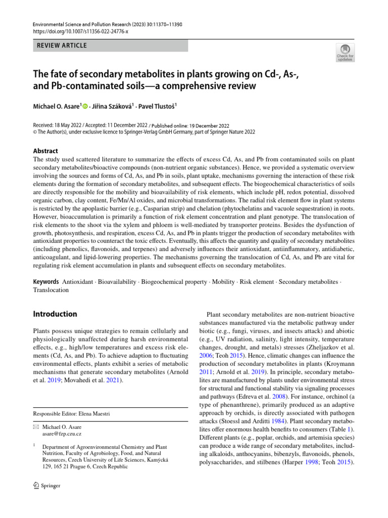 The Fate of Secondary Metabolites | PDF | Soil | Lead