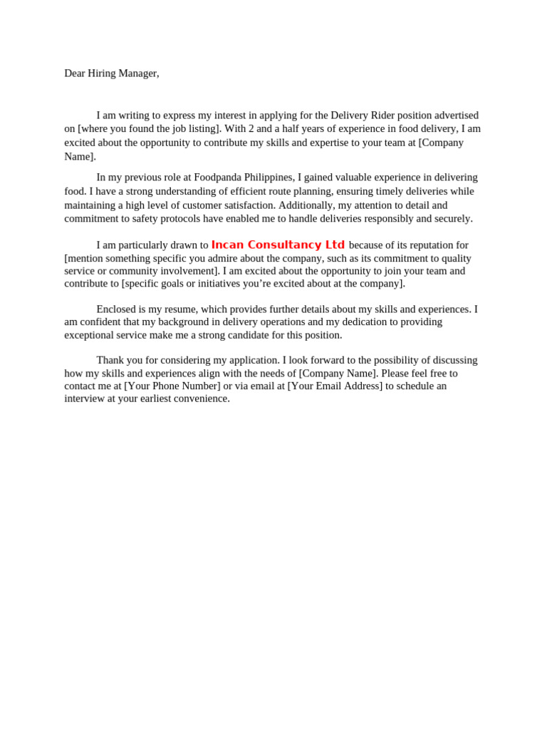 Application for Delivery Rider Position | PDF | Résumé