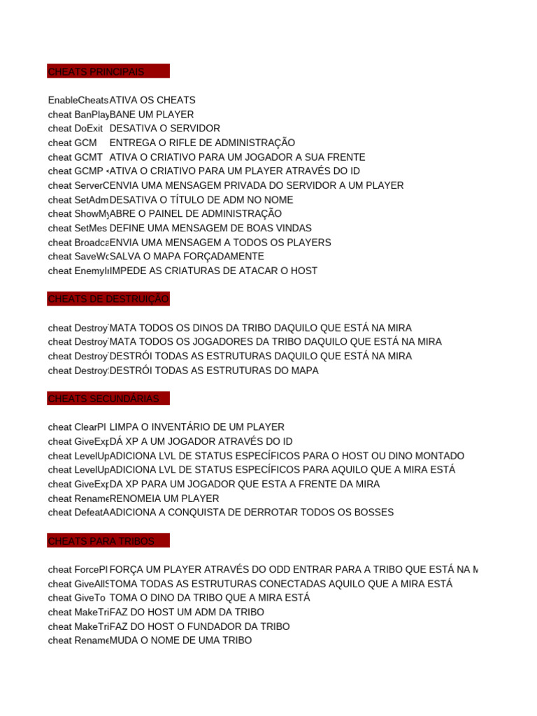 Comandos de Cheats para ARK | PDF | Trapacear em videogames | Política ...