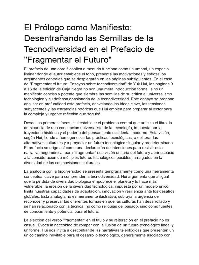 El Prólogo Como Manifiesto Desentrañando Las Semillas de La ...