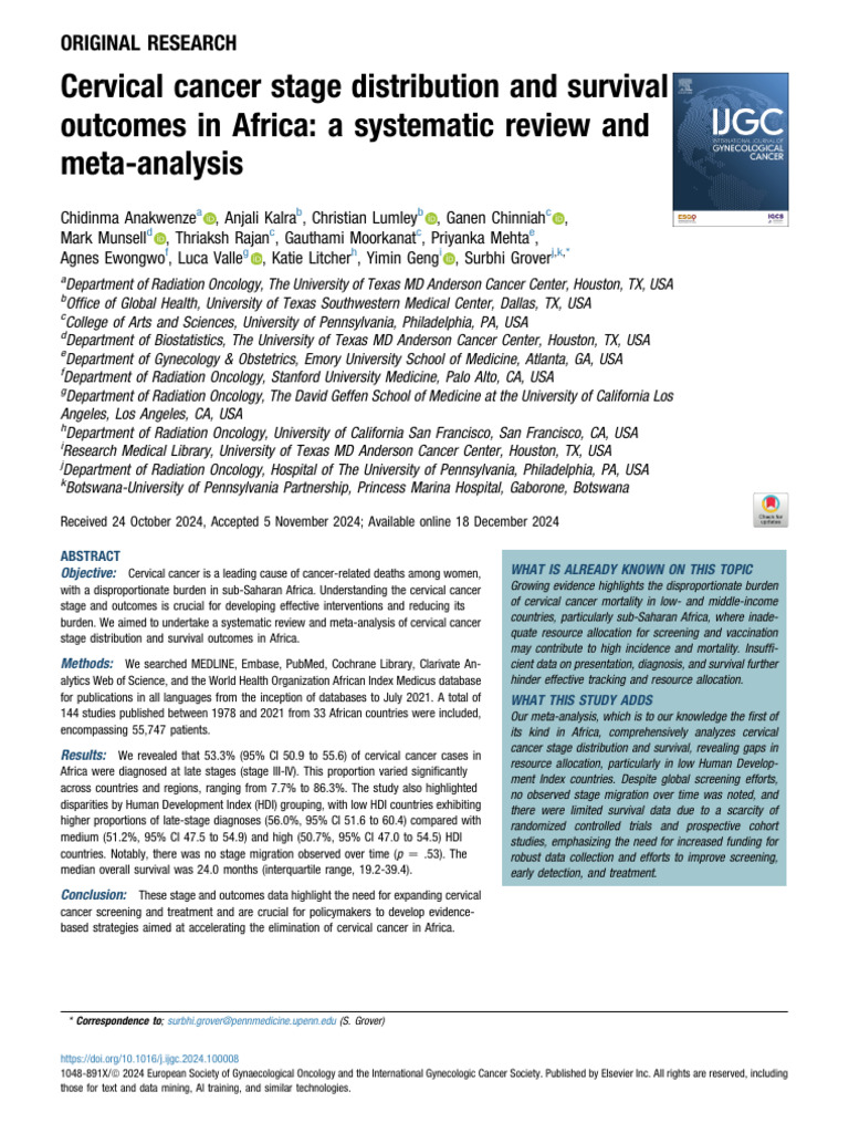 Cervical Cancer Survival in Africa: Meta-Analysis | PDF | Cervical ...