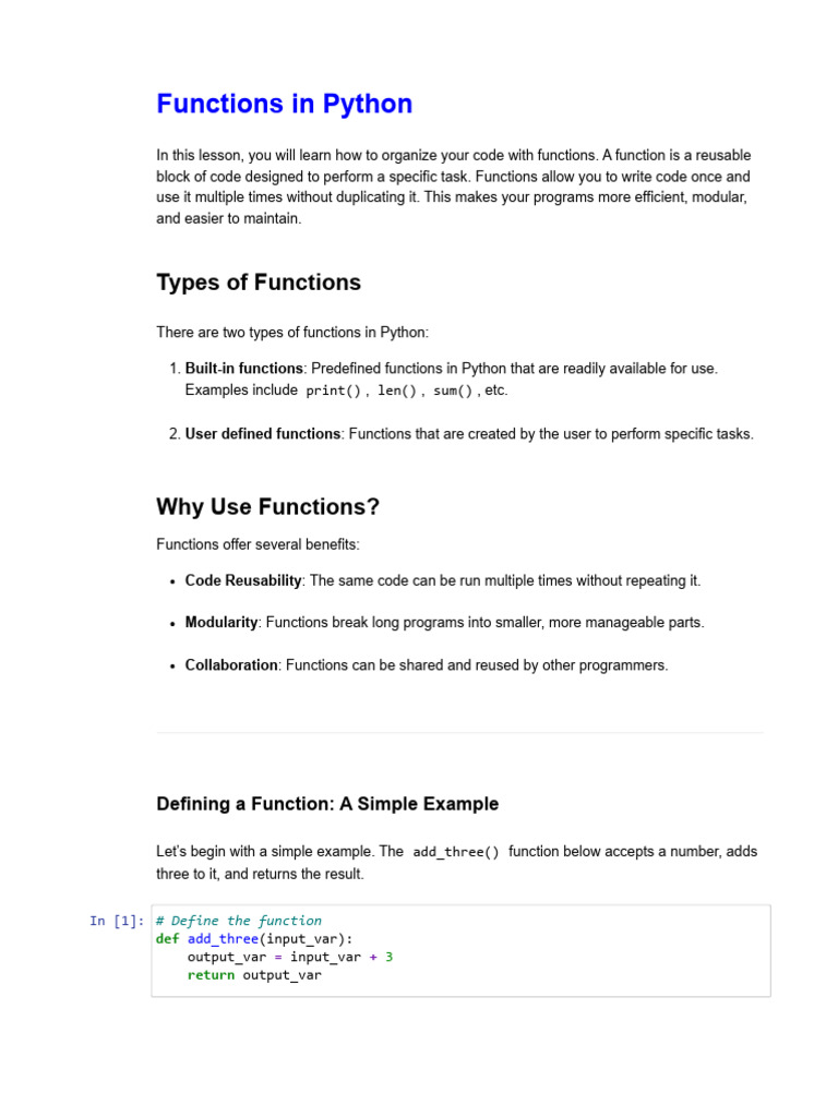 Python Functions Overview | PDF | Parameter (Computer Programming ...
