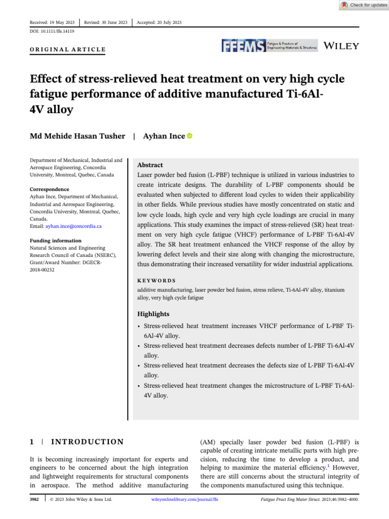 Effect of Stress Relieved Heat Treatment On Very High Cycle Fatigue ...