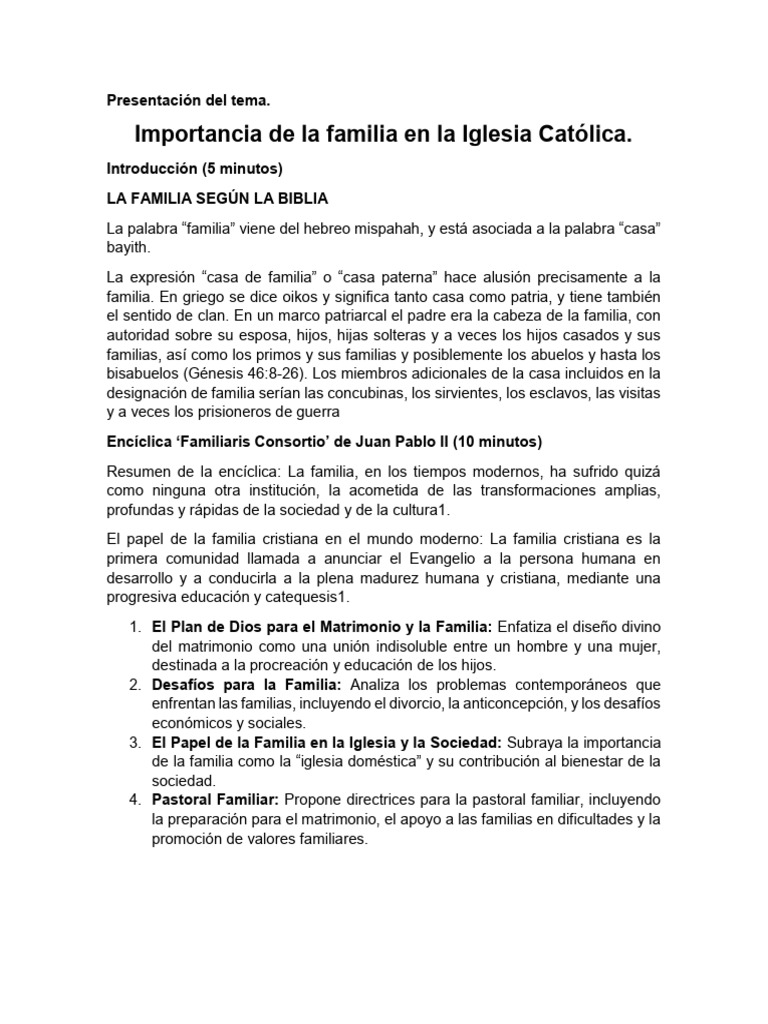 Importancia de la Familia en la Iglesia Católica | PDF | Familia | Papa ...