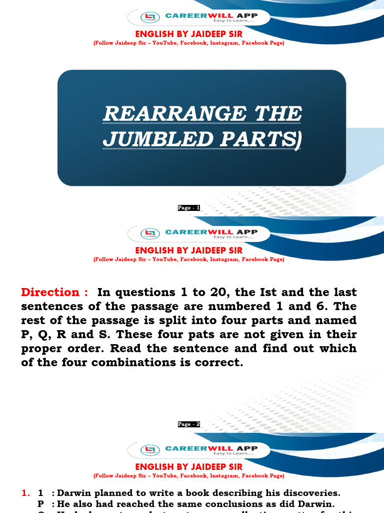 Rearranging Jumbled Sentences Exercise | PDF | Charles Darwin