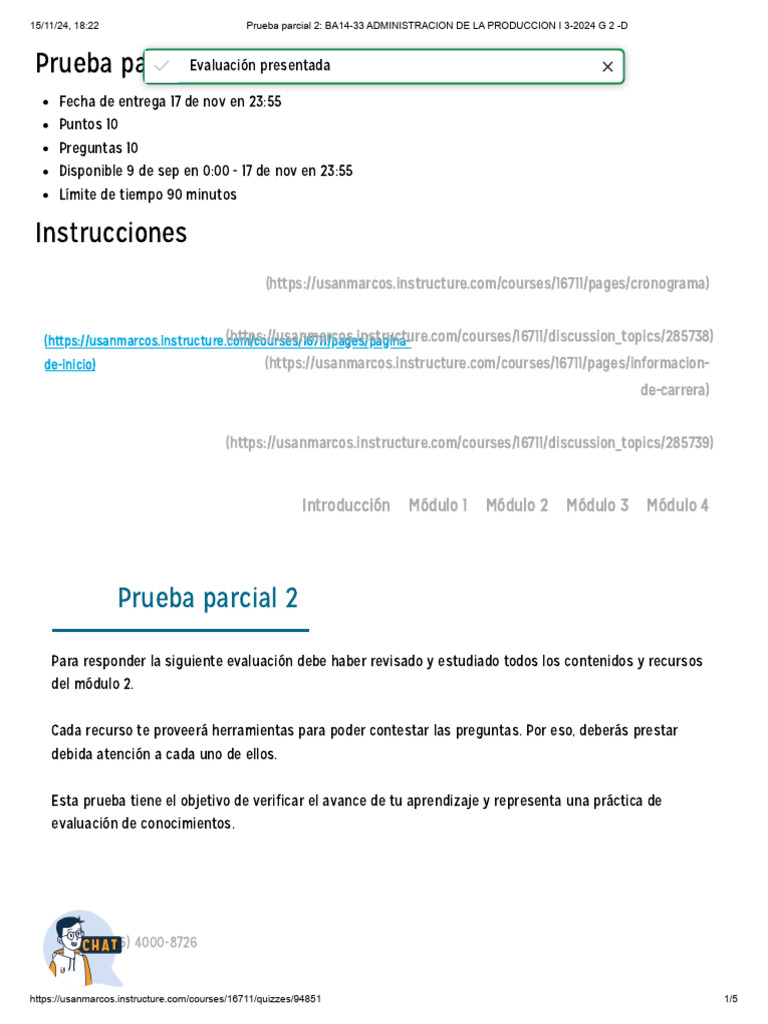 Prueba Parcial 2 - BA14-33 ADMINISTRACION DE LA PRODUCCION I 3-2024 G 2 ...