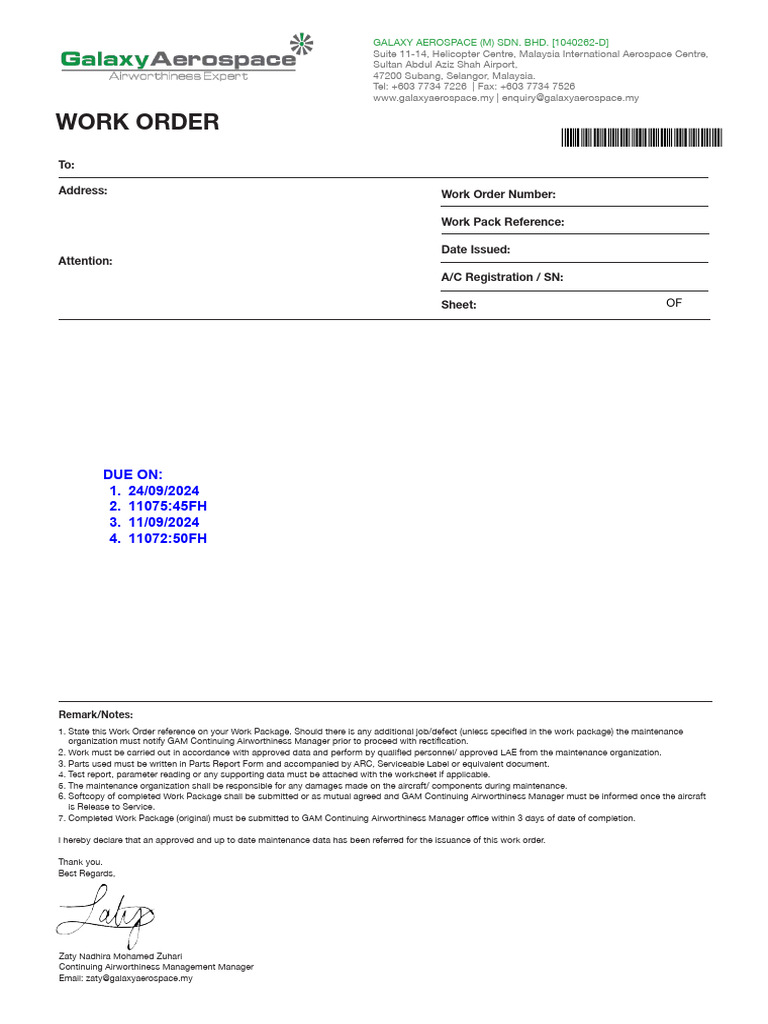 Galaxy Aerospace Work Order Details | PDF | Electricity | Electronics