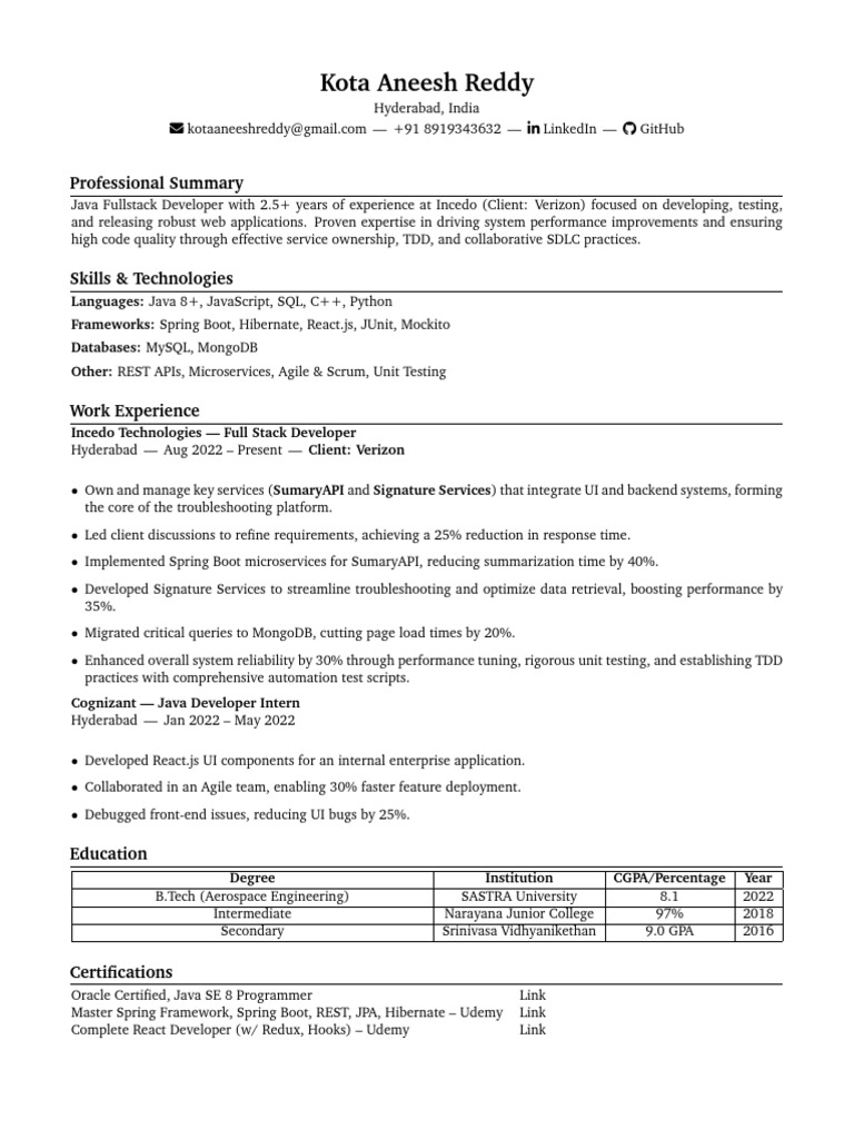 Java Fullstack Developer Resume | PDF | Java (Programming Language ...