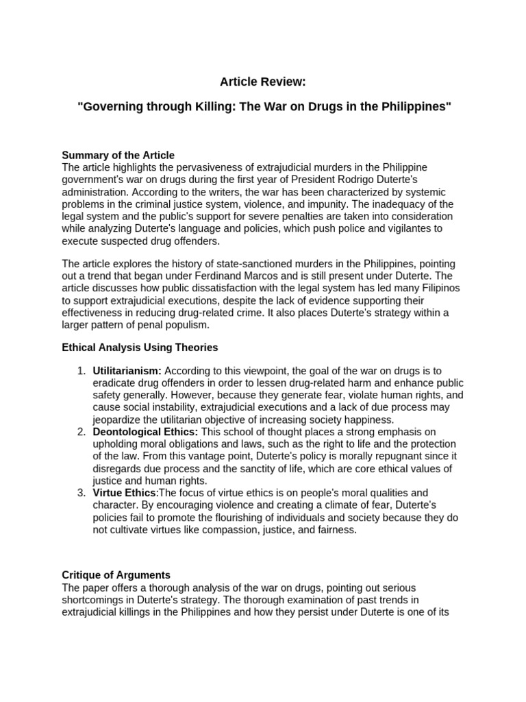 Article Review - War On Drugs | PDF | Rodrigo Duterte | Crimes