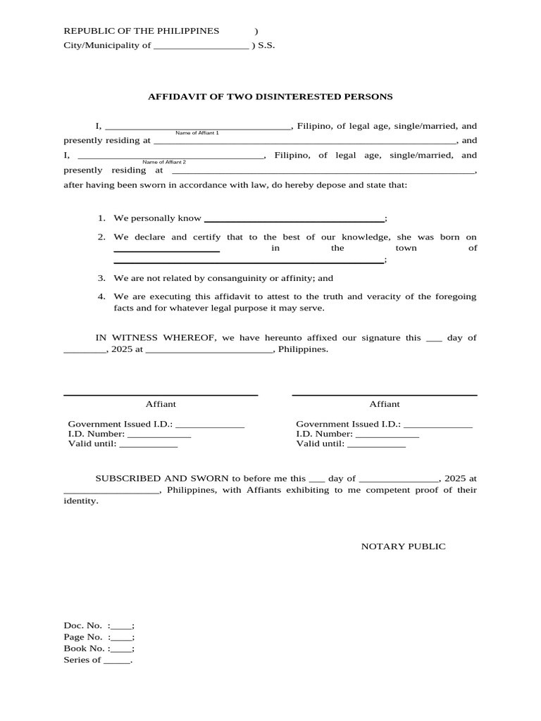 Affidavit of Two Disinterested Persons | PDF