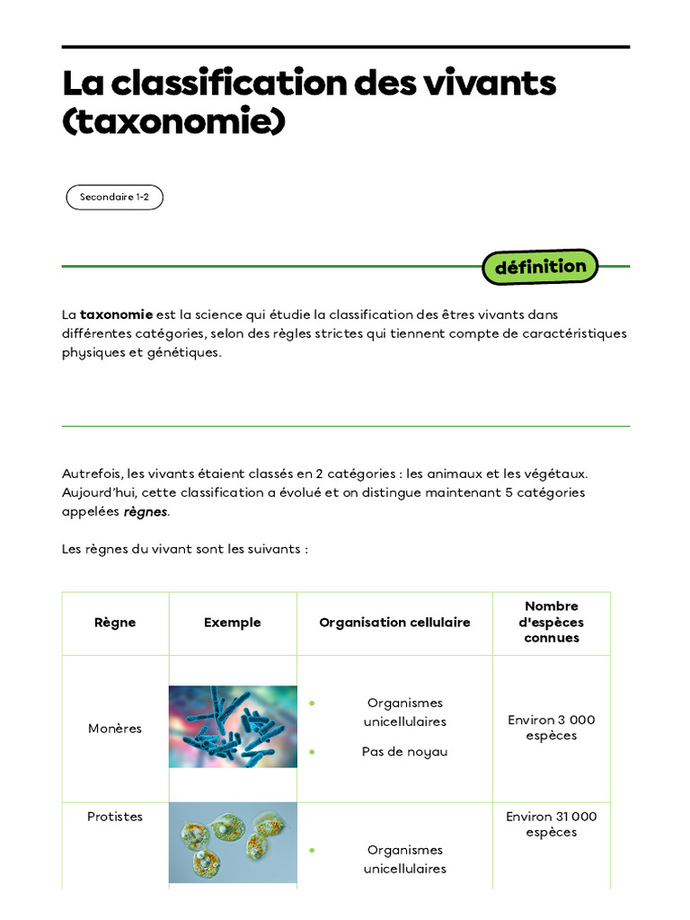 Taxonomie Alloprof | PDF | Biologie | Taxonomie