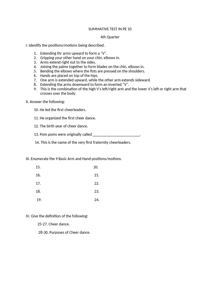 SUMMATIVE TEST in PE 10 | PDF