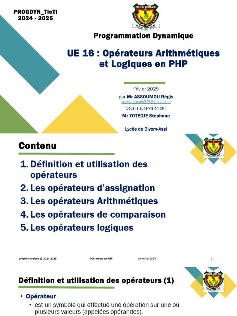 Opérateurs Arithmétiques et Logiques PHP | PDF | Programmation ...