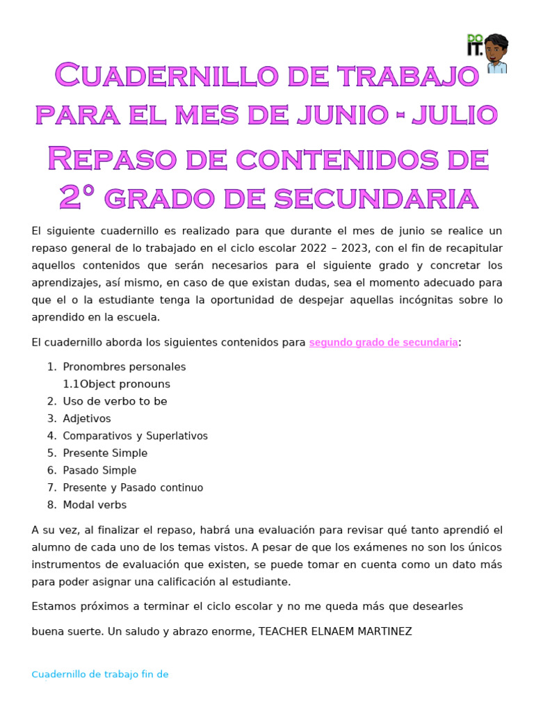 MDA Cuadernillo de Trabajo para Junio - Julio - 2° Grado de Secundaria ...