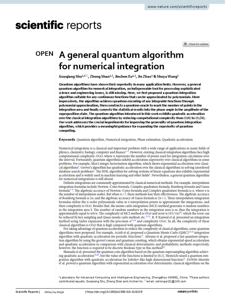 General Quantum Algorithm for Integration | PDF | Quantum Computing ...