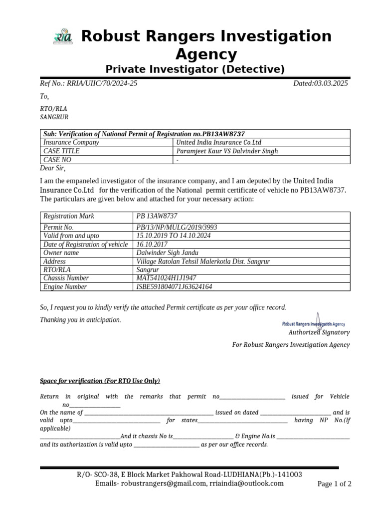 Sangrur RTO National Permit Verification | PDF