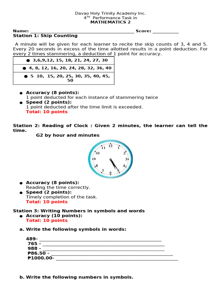 MATH 2 4th PERF - TASK | PDF
