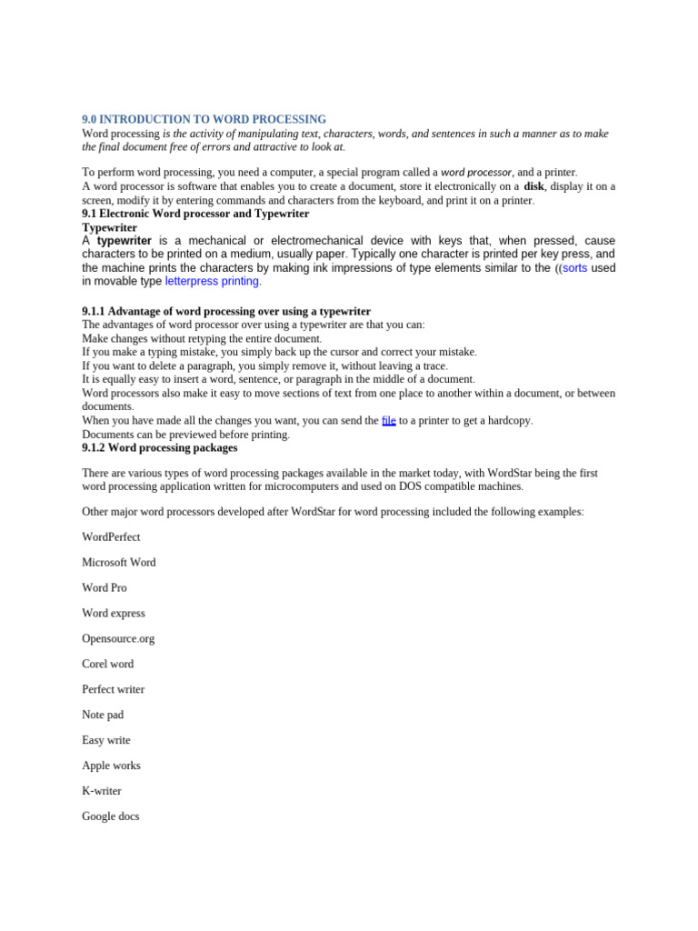 Introduction to Word Processing Basics | PDF | Spreadsheet | Microsoft ...