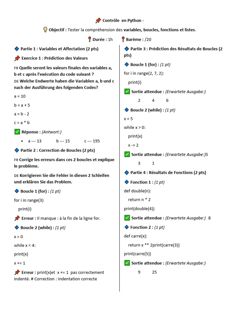 Contrôle Python : Variables et Boucles | PDF | Structure de contrôle ...