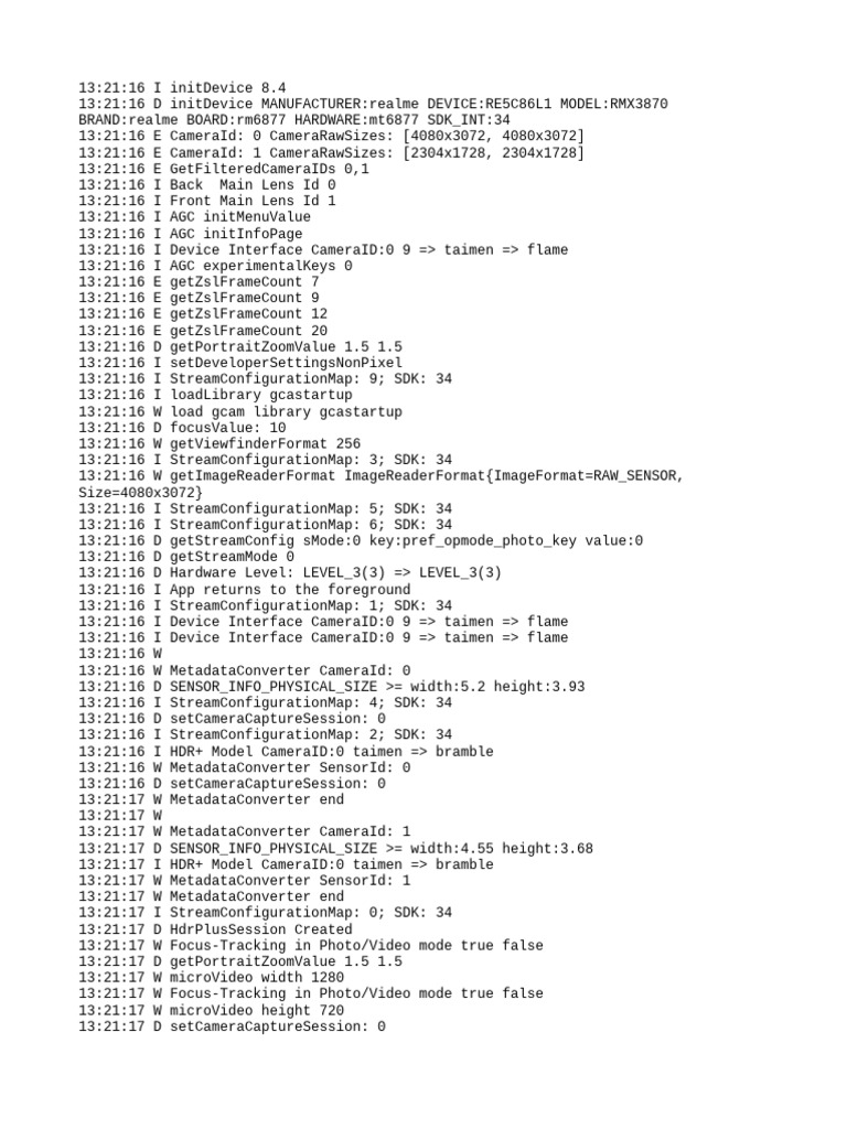 Realme RMX3870 Camera Log Analysis | PDF | Computing | Software