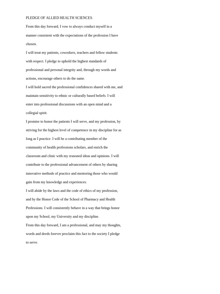 Allied Health Professional Pledge | PDF