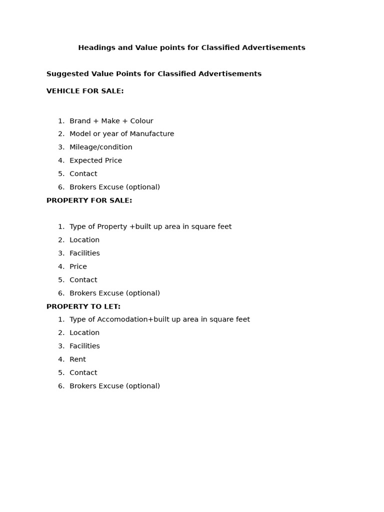 Guidelines for Writing Classified Ads | PDF