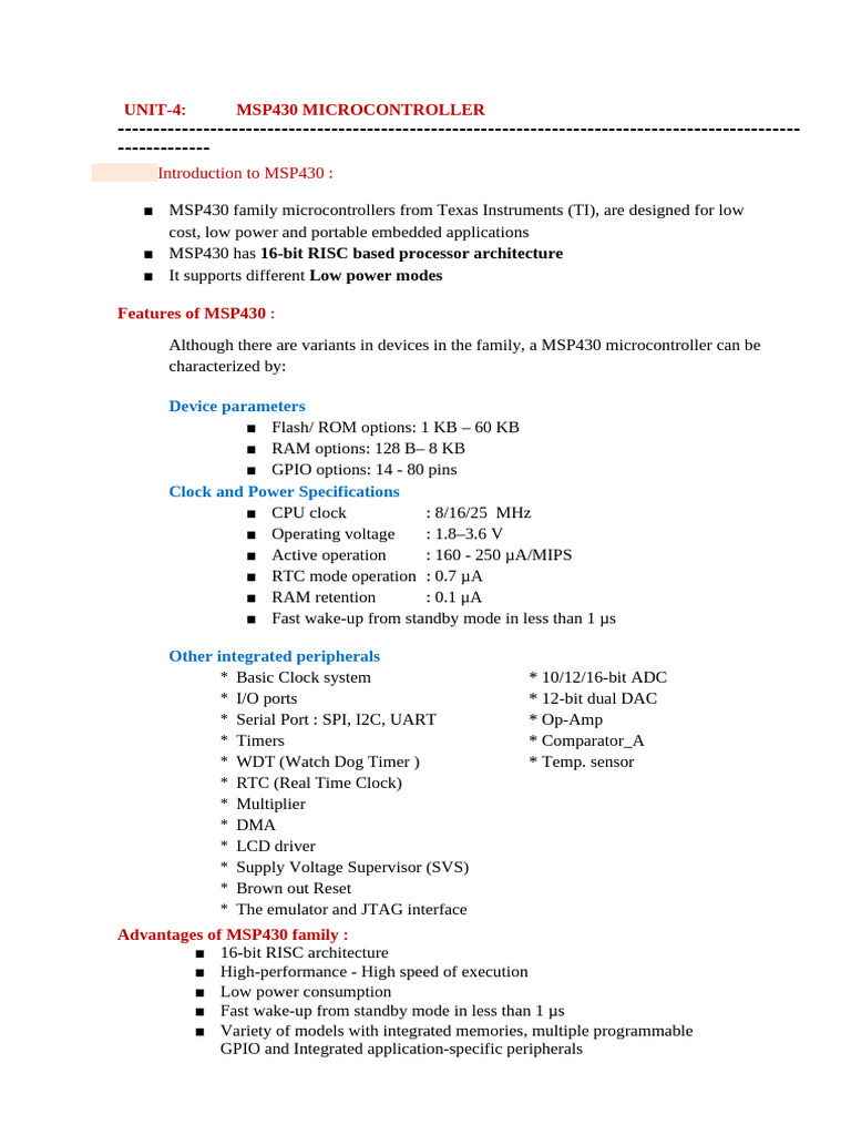 MSP430 Microcontroller Overview and Features | PDF | Manufactured Goods ...