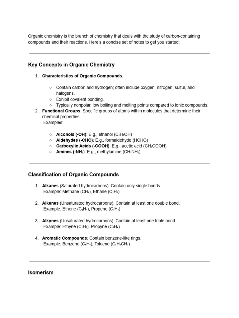 Key Concepts in Organic Chemistry Guide | PDF | Functional Group | Alkene