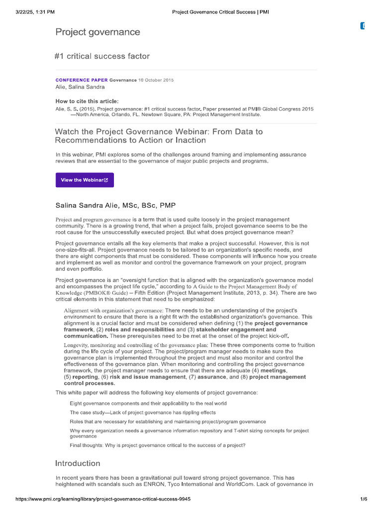 Project Governance Critical Success | PDF