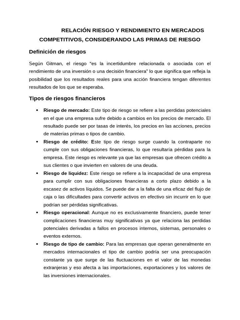 Riesgo y Rendimiento en Inversiones | PDF | Inversiones | Prima de riesgo