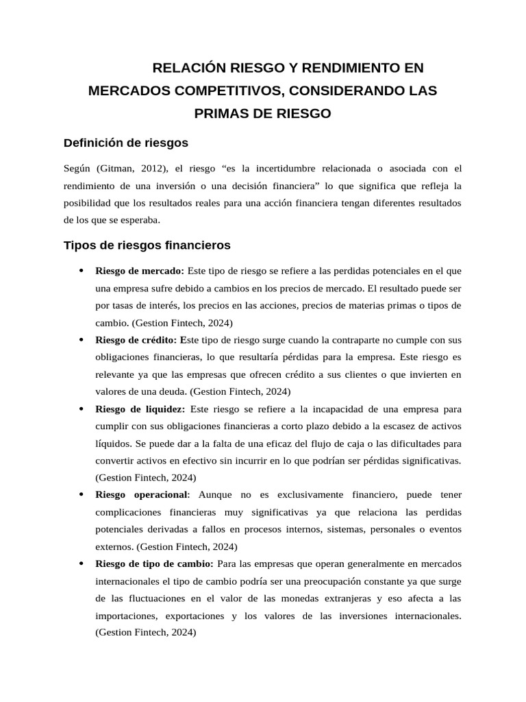 Relación Riesgo y Rendimiento en Mercados Competitivos-1 | PDF ...
