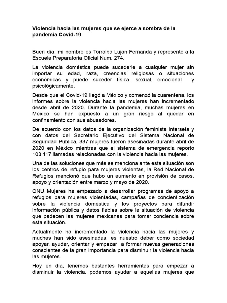 Aumento de violencia contra mujeres en pandemia | PDF