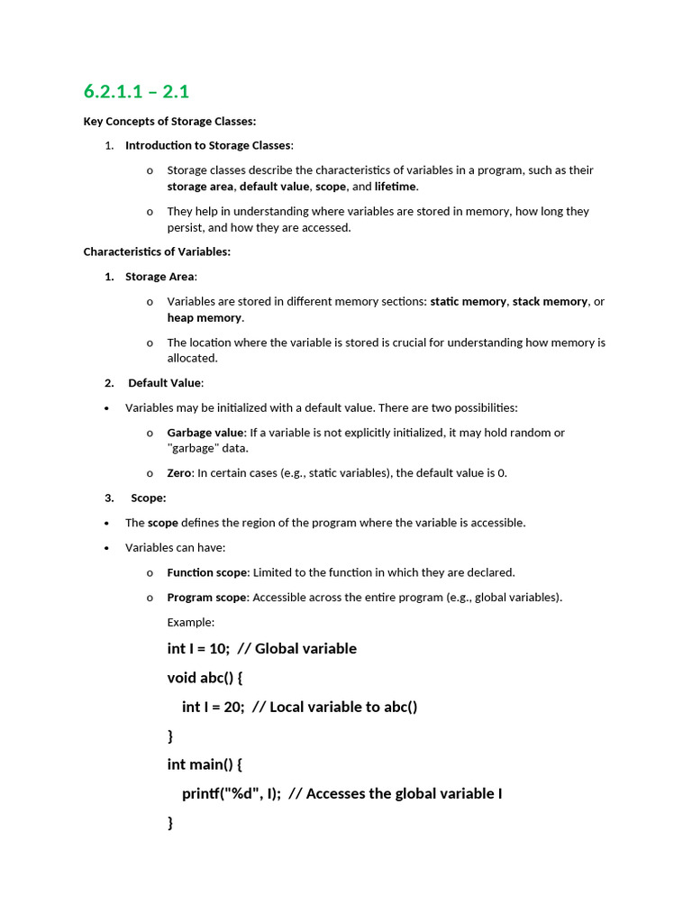 Understanding C Storage Classes | PDF | Scope (Computer Science ...