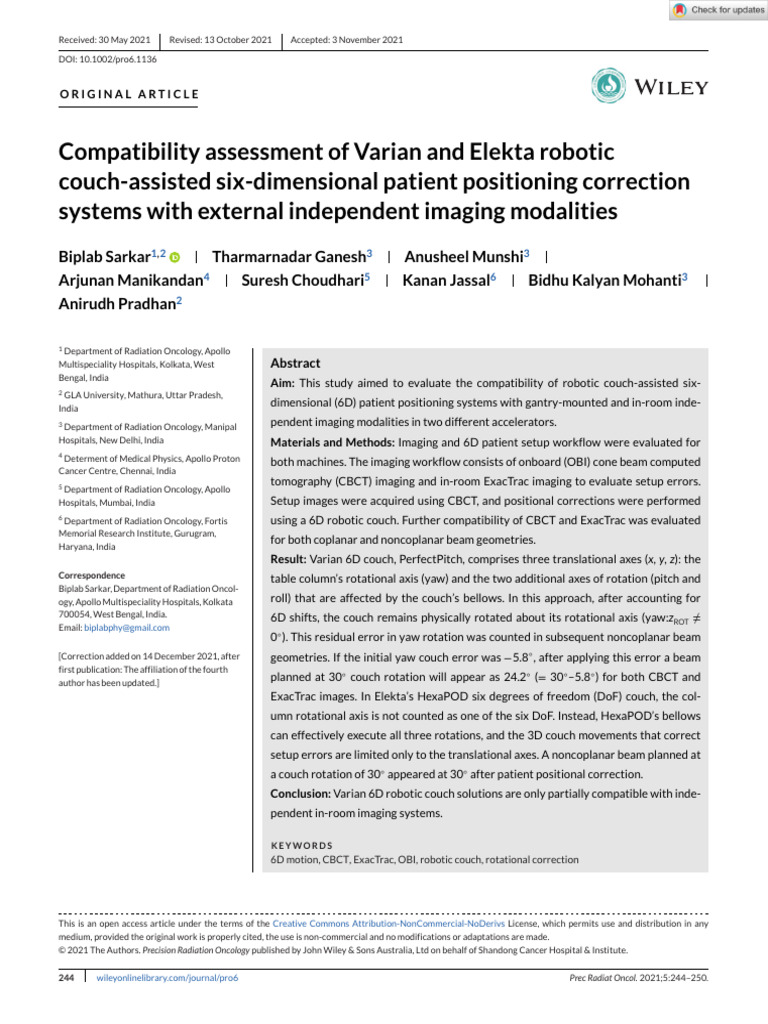 Varian vs. Elekta Couch Compatibility | PDF | Radiation Therapy ...