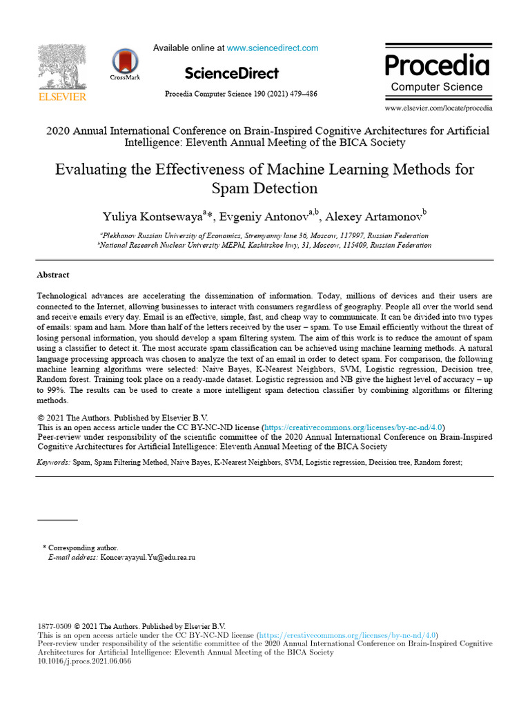 Machine Learning for Spam Detection | PDF | Email Spam | Machine Learning