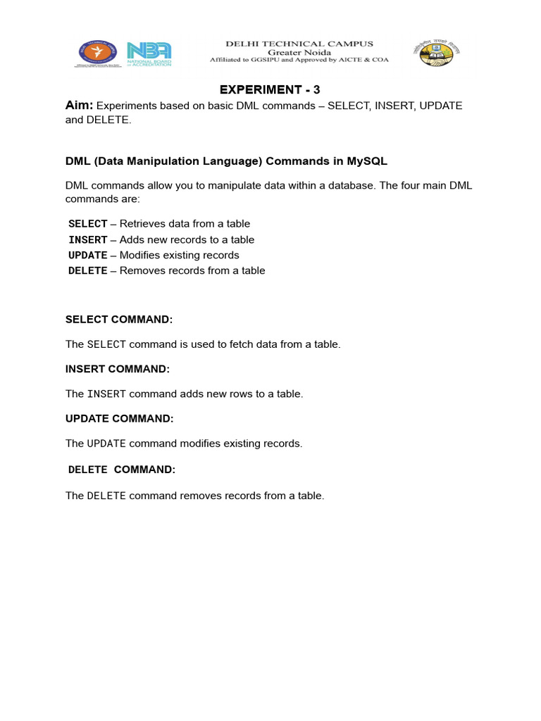 MySQL DML Commands Explained | PDF