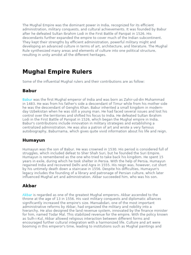Timeline of the Mughal Empire | PDF | Mughal Empire
