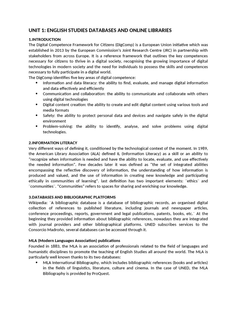 English Studies Databases Overview | PDF | Information Literacy ...