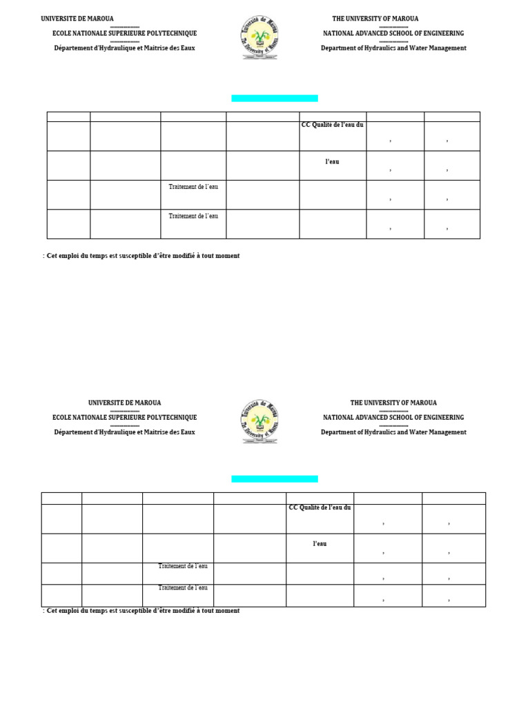 Emploi du temps IC3 et IC4 - Mars 2024 | PDF | Sciences physiques ...