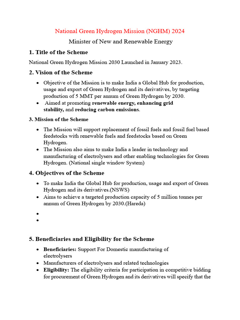 National Green Hydrogen Mission 2024 | PDF | Renewable Energy | Economies
