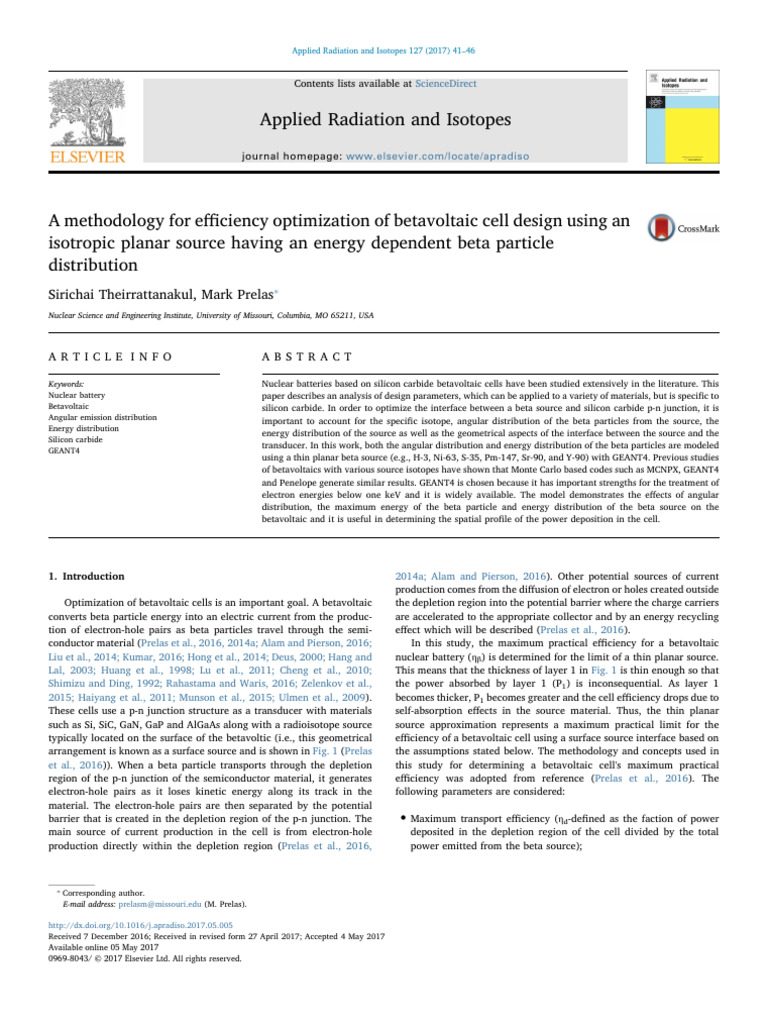 Betavoltaic Cell Design Optimization | PDF | Radiation | Band Gap