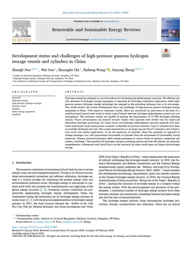 Development Status and Challenges of High-Pressure Gaseous Hydrogen ...