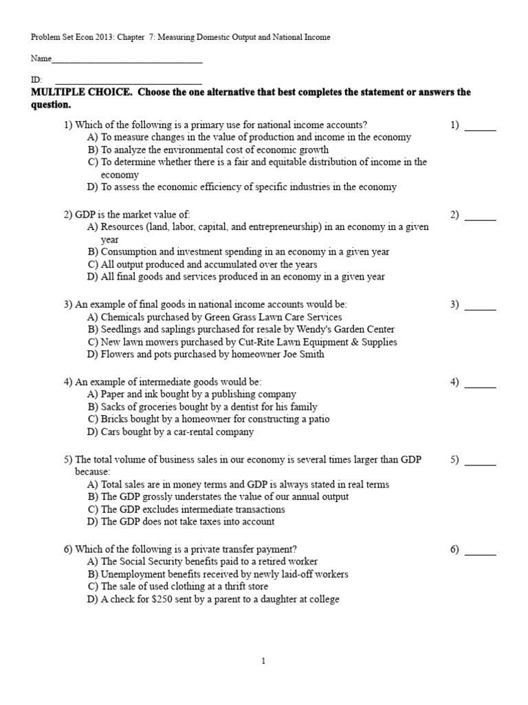 GDP Measurement and Components Quiz | PDF | Gross Domestic Product ...