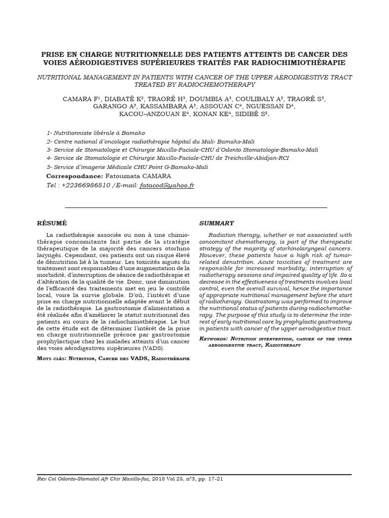 Prise en charge nutritionnelle cancer VADS | PDF | Cancer | Radiothérapie