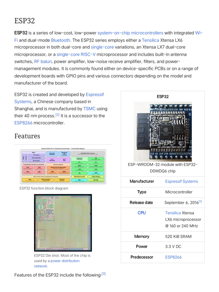 Overview of ESP32 Microcontroller Series | PDF | Information And ...