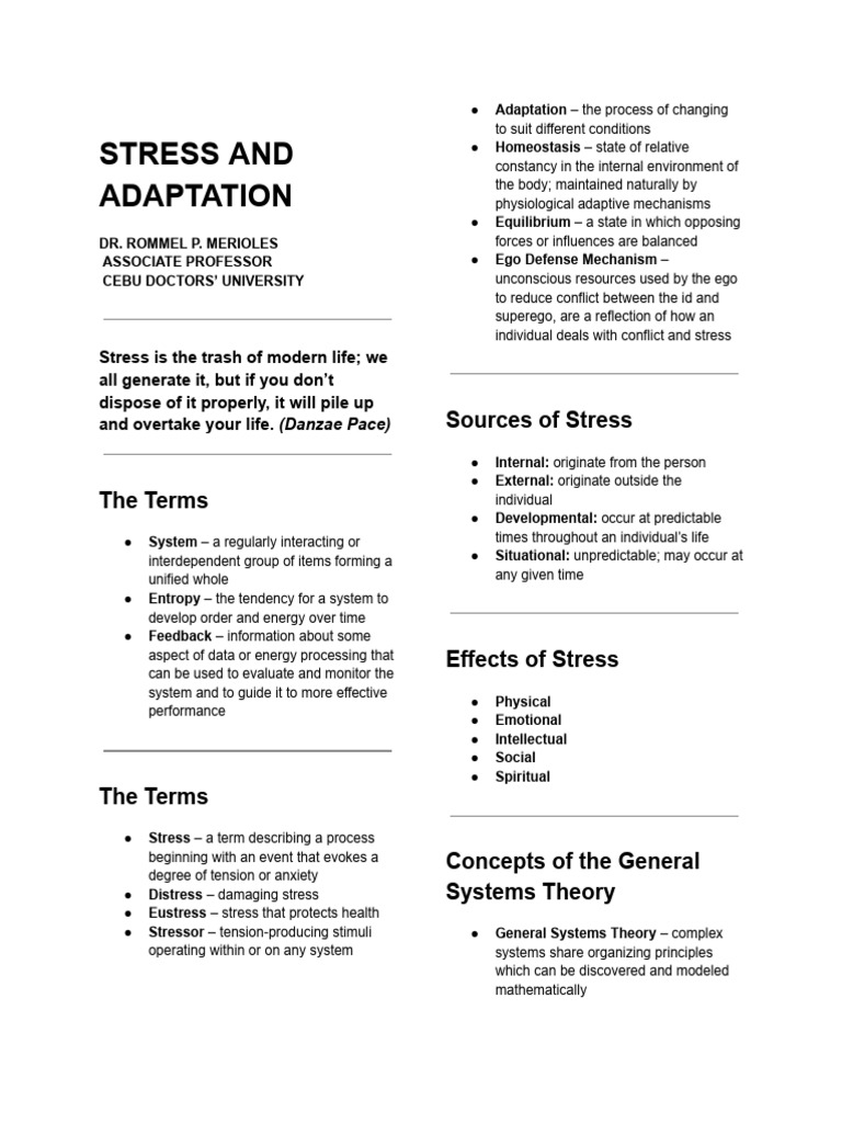 Healthcare Midterms Notes | PDF | System | Stress (Biology)