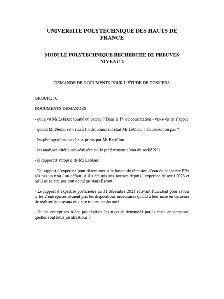 Demande de preuves pour enquête judiciaire | PDF