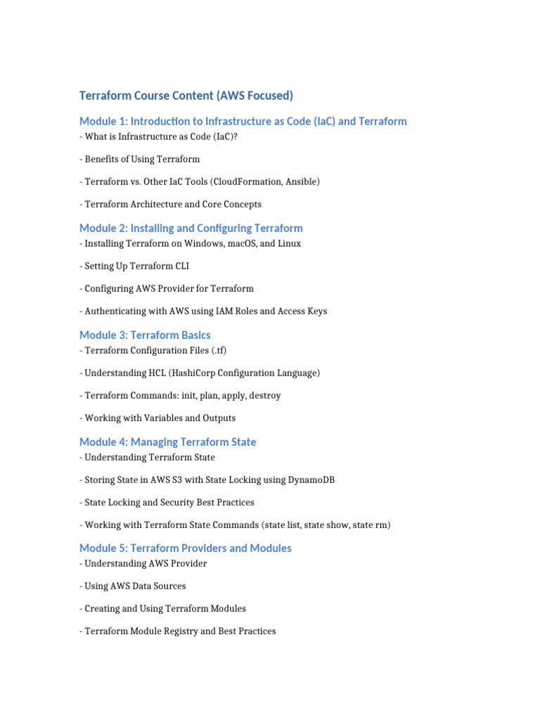 AWS Terraform Course Overview | PDF | Amazon Web Services | Computer ...